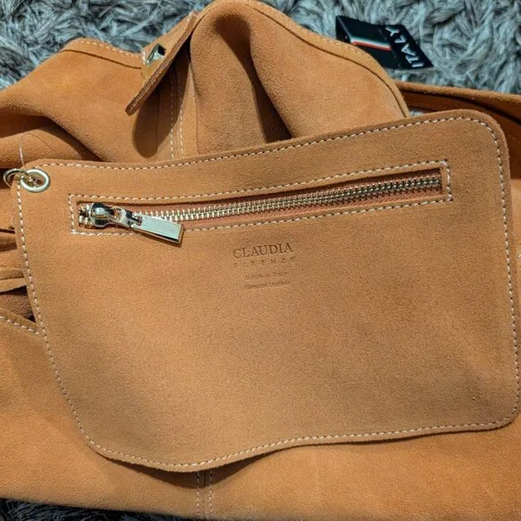 Claudia Firenze Genuine Italian Suede Orange Leather Tote Bag NWT - Picture 11 of 12